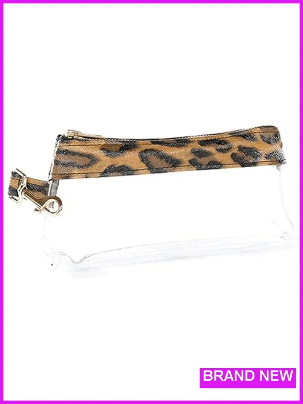 Clear Wristlet Clutch Transparent Stadium Approved Travel Purse Leopard Trim
